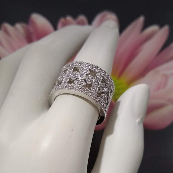 925 Sterling Silver Round Shape Clear Zircon Gemstone Ring Size 7 Women Gift - Picture 5 of 8